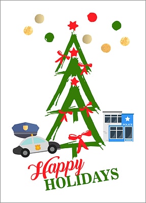 Police Tree Holiday Card (Glossy White) 
