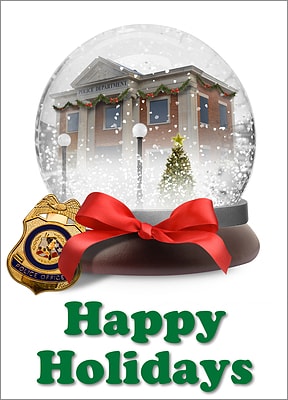 Snowglobe Police Christmas Card (Glossy White) 